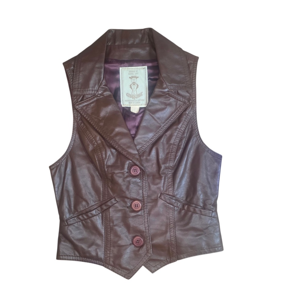 Gassy Jack Leather Vest Womens XS S Brown Fitted Button Front Y2K Western